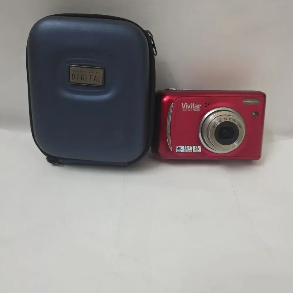 Vivitar ViviCam T324N Red Digital Camera 12.1MP 3x Optical Zoom Case SD Card
